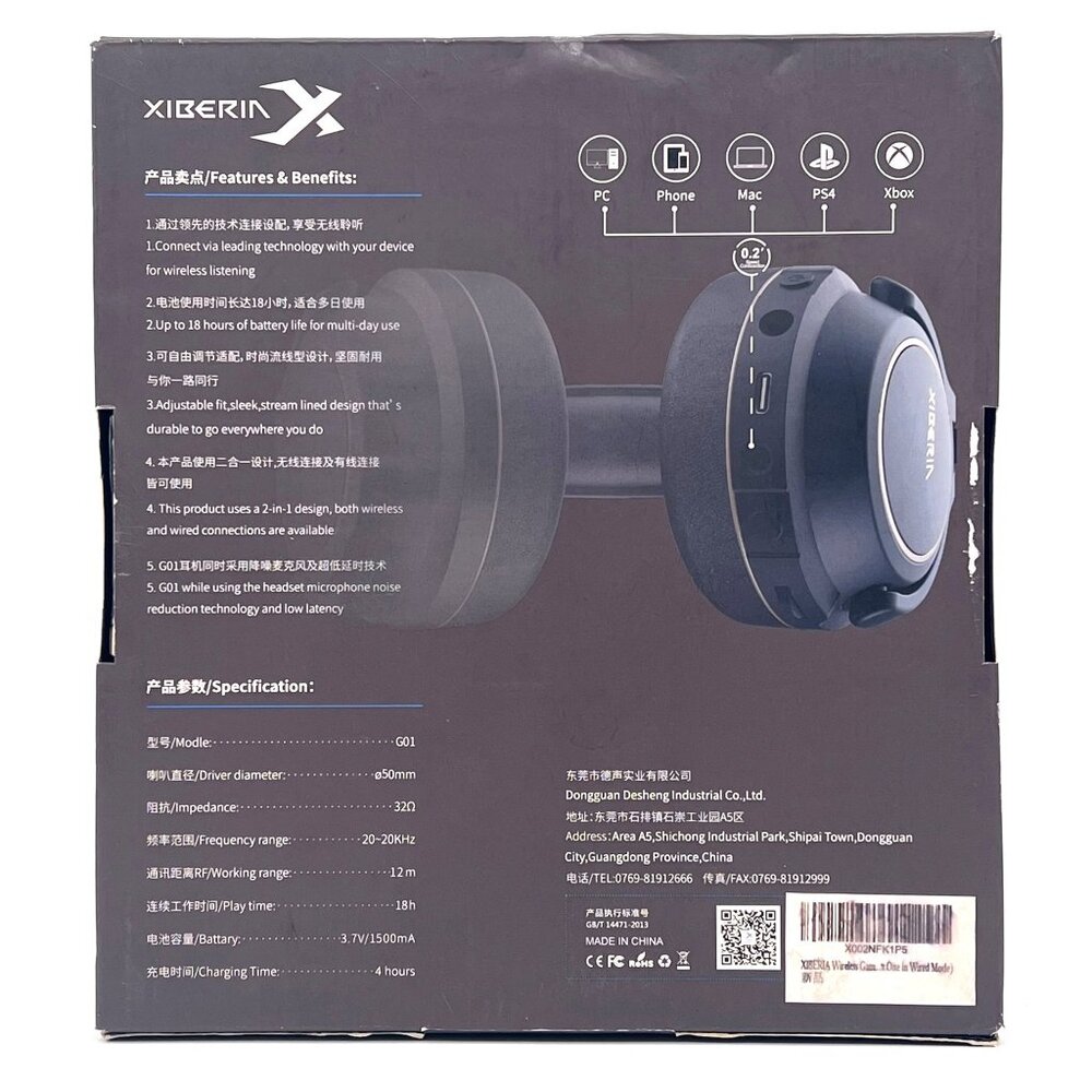 Xiberia G01 Wireless Gaming Headset With Detachable ENC Microphone MISSING USB - Picture 2 of 16